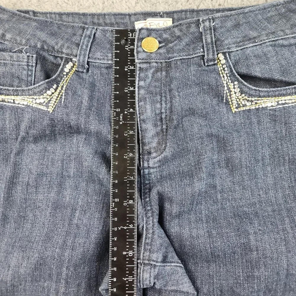 Women's Bootcut Mid Rise Dark Wash Jeans Size 14 Blue Embroidered Embellished - Picture 6 of 9